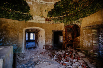 Sticker - Old ruined abandoned historical mansion, inside view