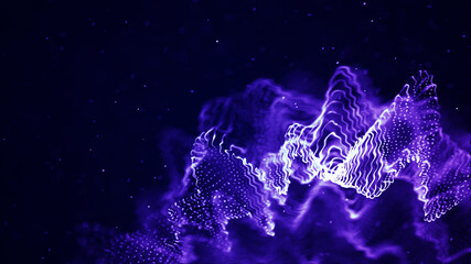 Poster - Wave of dust particles. Futuristic point wave Abstract wave dots in dark background . 3d rendering