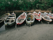 Row Of Colorful Boats On Waterfront