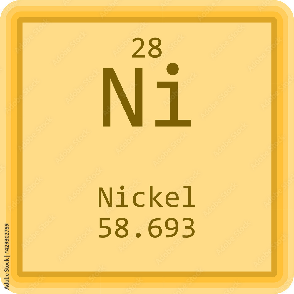 Ni Nickel Transition metal Chemical Element Periodic Table. Square vector  illustration, colorful clean style Icon with molar mass and atomic number  for Lab, science or chemistry education. Stock Vector | Adobe Stock, image size:1000x997