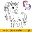 Cute magic cartoon unicorn coloring vector illustration