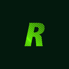 letter R cursive texture in green color with slanted lines, speed and movement