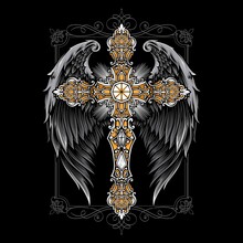 Cross With Wings Vector Ornament