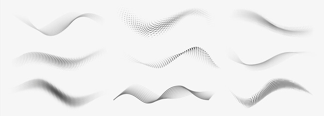 dotted halftone waves. abstract liquid shapes, wave effect dotted gradient texture waves isolated ve
