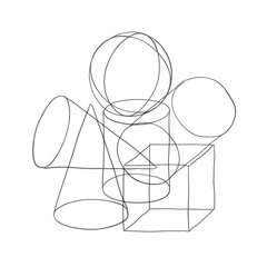 Poster - Composition of solid wireframe geometric shapes. Abstract art background.