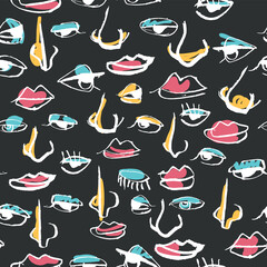 Aufkleber - Many faces seamless pattern, made up of different eyes, mouths, noses. Seamless vector background.