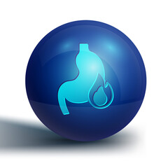 Poster - Blue Stomach heartburn icon isolated on white background. Stomach burn. Gastritis and acid reflux, indigestion and stomach pain problems. Blue circle button. Vector