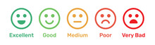 Satisfaction Rating. Feedback Scale With Emoticon Faces, Bad To Good User Experience Vector Illustration.