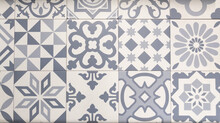 Abstract Grey Tile Floral Mosaic Portuguese Pattern Azulejo Design For Decor Background