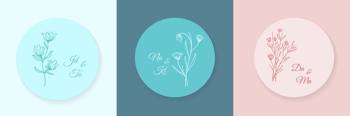 Wall Mural - abstract banner set floral backgrounds for wedding. vector templates in boho style with copy space f