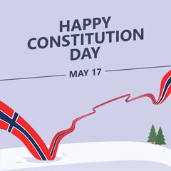 Wall Mural - Norway constitution greeting card with a long flag and the snowy scenery.