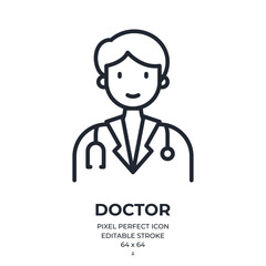 Wall Mural - male doctor editable stroke outline icon isolated on white background flat vector illustration. pixe