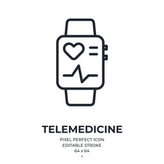 Wall Mural - Fitness tracker smart watch and telemedicine concept editable stroke outline icon isolated on white background flat vector illustration. Pixel perfect. 64 x 64.