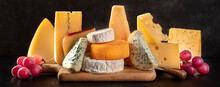 Cheese Panorama With Various Types Of Cheeses, Side View