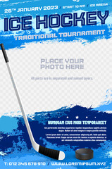 Wall Mural - ice hockey tournament poster template with stick and puck