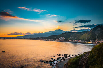 Wall Mural - Beautiful sunset scenery on the Mediterranean coast, Italy 