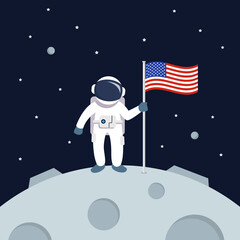 Wall Mural - astronaut landing on moon holding american flag