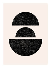 Leinwandbilder - Abstract wall art. Inspired by mid century modern design contemporary vector geometric background. Minimalist poster template with simple geometric black shapes and isolated worn out texture in beige 