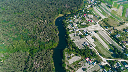 Wall Mural - drone with a camera, beautiful summer small river from a height