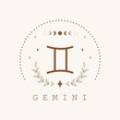 Gemini. Zodiac sign in boho style. Astrological icon isolated on white background. Mystery and esoteric. Horoscope logo vector illustration. Spiritual tarot card.