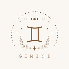 gemini. zodiac sign in boho style. astrological icon isolated on white background. mystery and esote