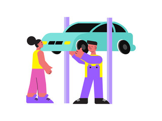 Sticker - Flat Woman Car Illustration