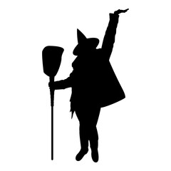 Poster - Silhouette fairy wizard witch standing with broom subject for halloween concept black color vector illustration flat style image