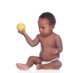 Poster - Beautiful african baby diapers eating apple