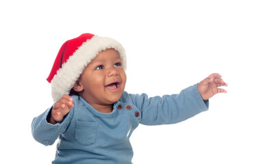 Wall Mural - Adorable african baby with Christmas hat