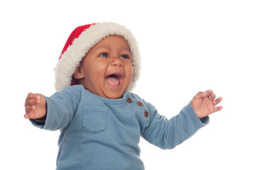 Wall Mural - Adorable african baby with Christmas hat shouting