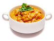 White ceramic bowl of Traditional Chicken Curry isolated on white background with clipping path embedded