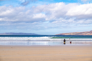 Sea fishing on Narin beach by Portnoo - Donegal, Ireland.