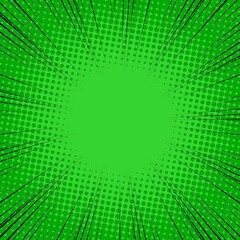 Radial Speed Line background. Vector illustration. Comic book black and green radial lines background. Halftone.