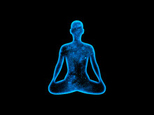 Cosmic Radiant Man In The Lotus Pose On A Black Background
