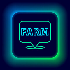Glowing neon line Location farm icon isolated on black background. Colorful outline concept. Vector