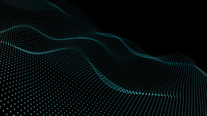 Poster - Abstract digital background. Futuristic wave of dots and weave lines. Digital technology. 3d rendering.