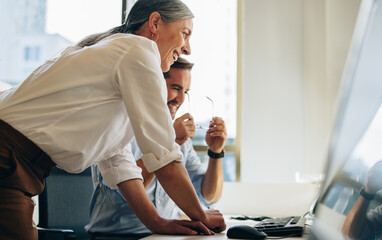 Business people working together in computer