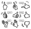 Icon sets of various hand gestures (monochrome)
