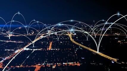 smart Connected city skyline. Futuristic network concept, city Technology.