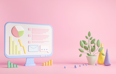 Web UI-UX design, SEO optimization marketing. Studying at home, online education at the university. Web building and cooperation meeting. 3d render illustration 