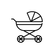 Baby Carriage Icon. Childhood On White Background. Editable Stroke.