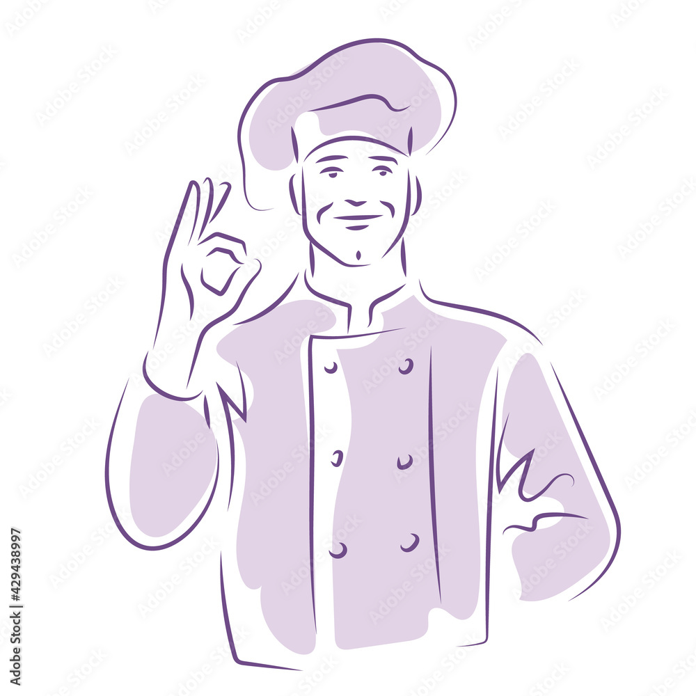 Chef cook line drawing. Simple outline illustration for restaurant ...