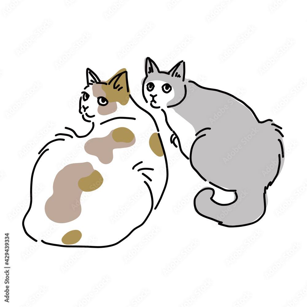 二匹の猫の全身イラスト Stock Vector | Adobe Stock 油彩が「二匹, image size:1000x1000