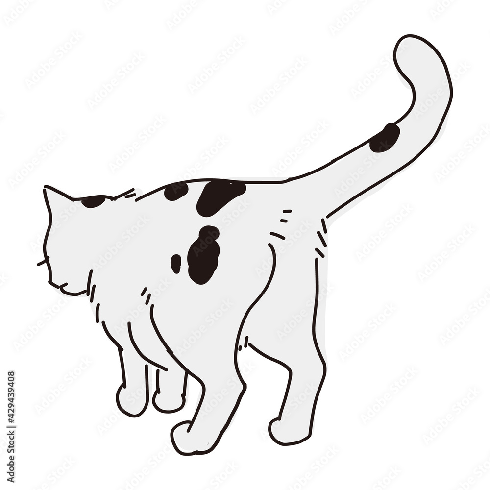 白黒ブチ猫の後ろ姿の全身イラスト Wall Mural Wallpaper Murals 山尾 由美