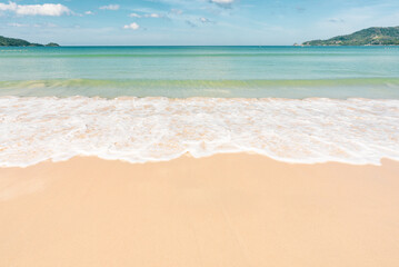 Wall Mural - beautiful the sea and blue sky with cloud island and bright waving soft on the beach, nature on the day