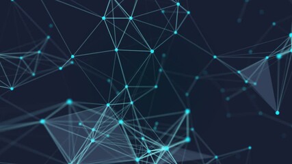 4K digital connection abstract animation dots and lines on blue background. 5G network connection structure technology background.