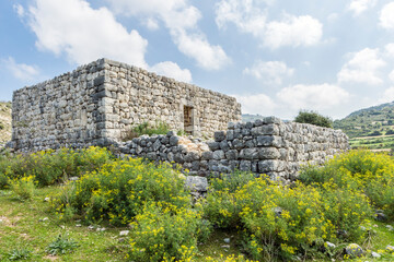 Bjerrine village, old abandoned town with stone houses in ruin, , Lebanon