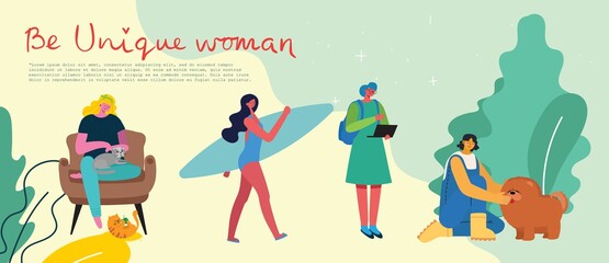 Poster - International women's day.Diverse international and interracial group of standing women. For girls power concept, feminine and feminism ideas.