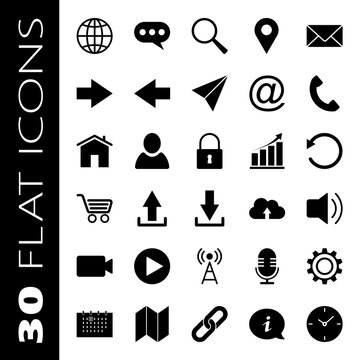 Set of 30 flat design icons perfect for your website, app or any other use.