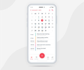 Calendar app light mode concept, Mobile activity calendar template UI UX design, Smartphone calendar schedule application, Calendar of events, Appointment schedule, Vector illustration textures tech